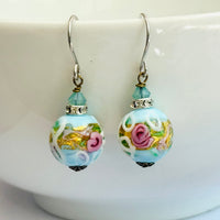 Light Blue Round Murano Wedding Cake Opaque  in Sterling Silver