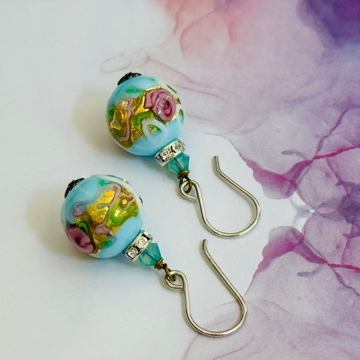 Light Blue Round Murano Wedding Cake Opaque  in Sterling Silver