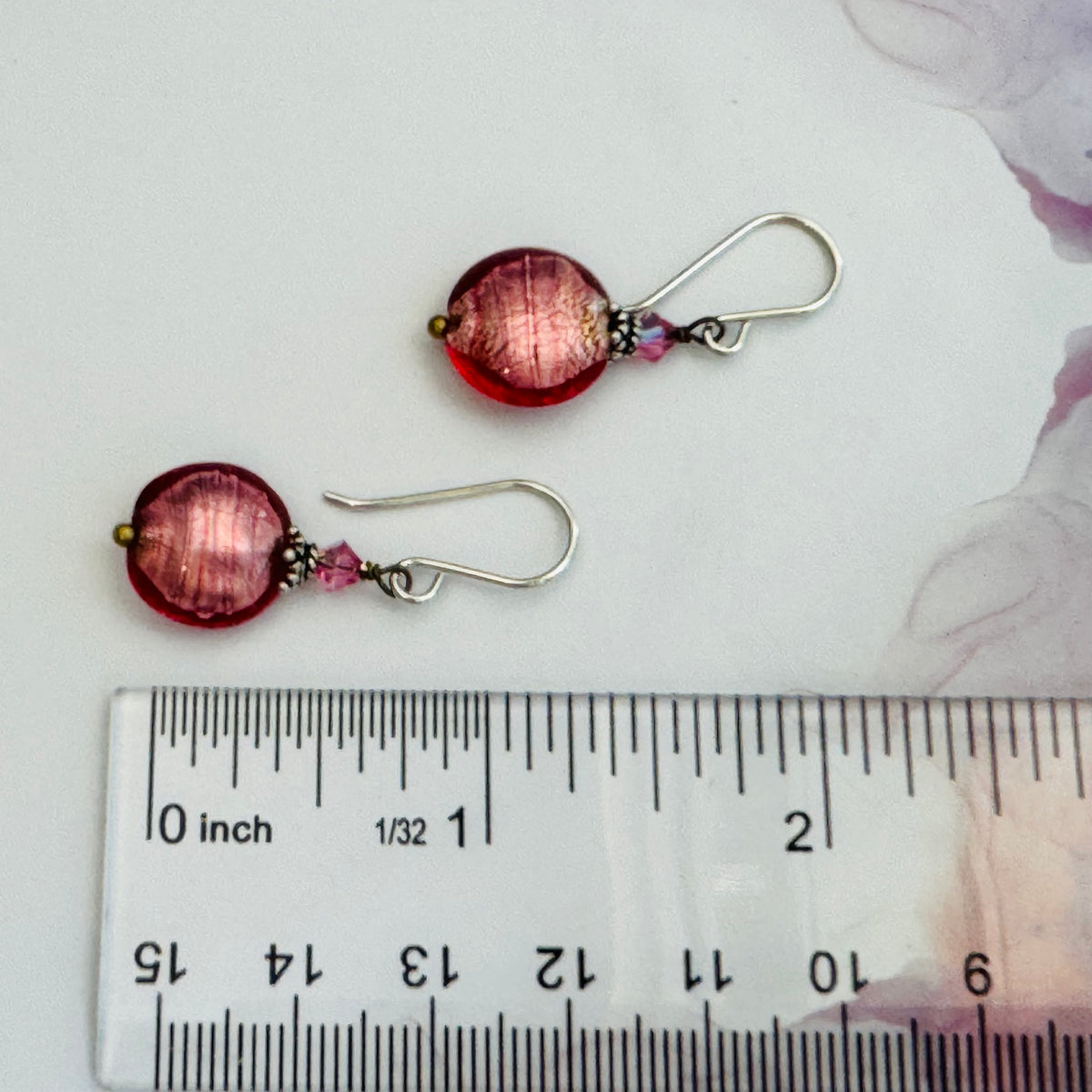 Pink Murano Glass Coin Earrings in Sterling Silver