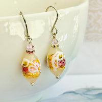 White Murano Glass Wedding Cake Earrings in Sterling Silver