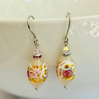 White Murano Glass Wedding Cake Earrings in Sterling Silver