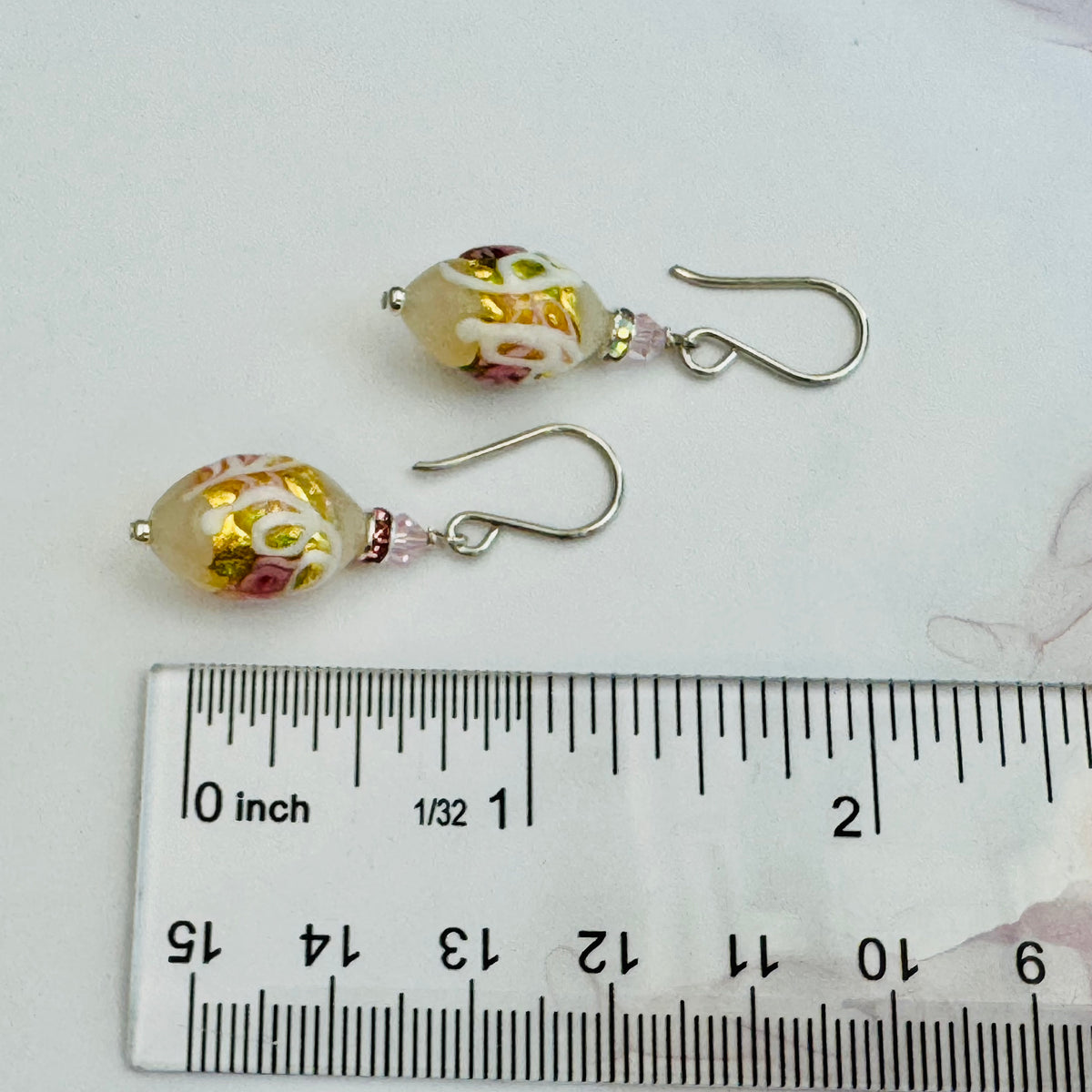 White Murano Glass Wedding Cake Earrings in Sterling Silver