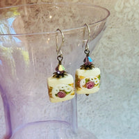 Square Murano White Wedding Cake Earrings in Sterling Silver