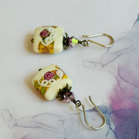 Square Murano White Wedding Cake Earrings in Sterling Silver