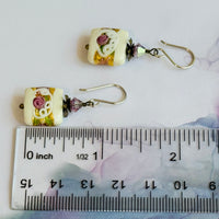 Square Murano White Wedding Cake Earrings in Sterling Silver