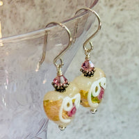 White Wedding Cake Heart Bead Earrings in Sterling Silver