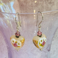 White Wedding Cake Heart Bead Earrings in Sterling Silver
