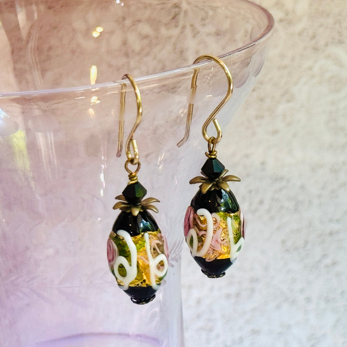 Black Oval Venetian Wedding Cake Earrings