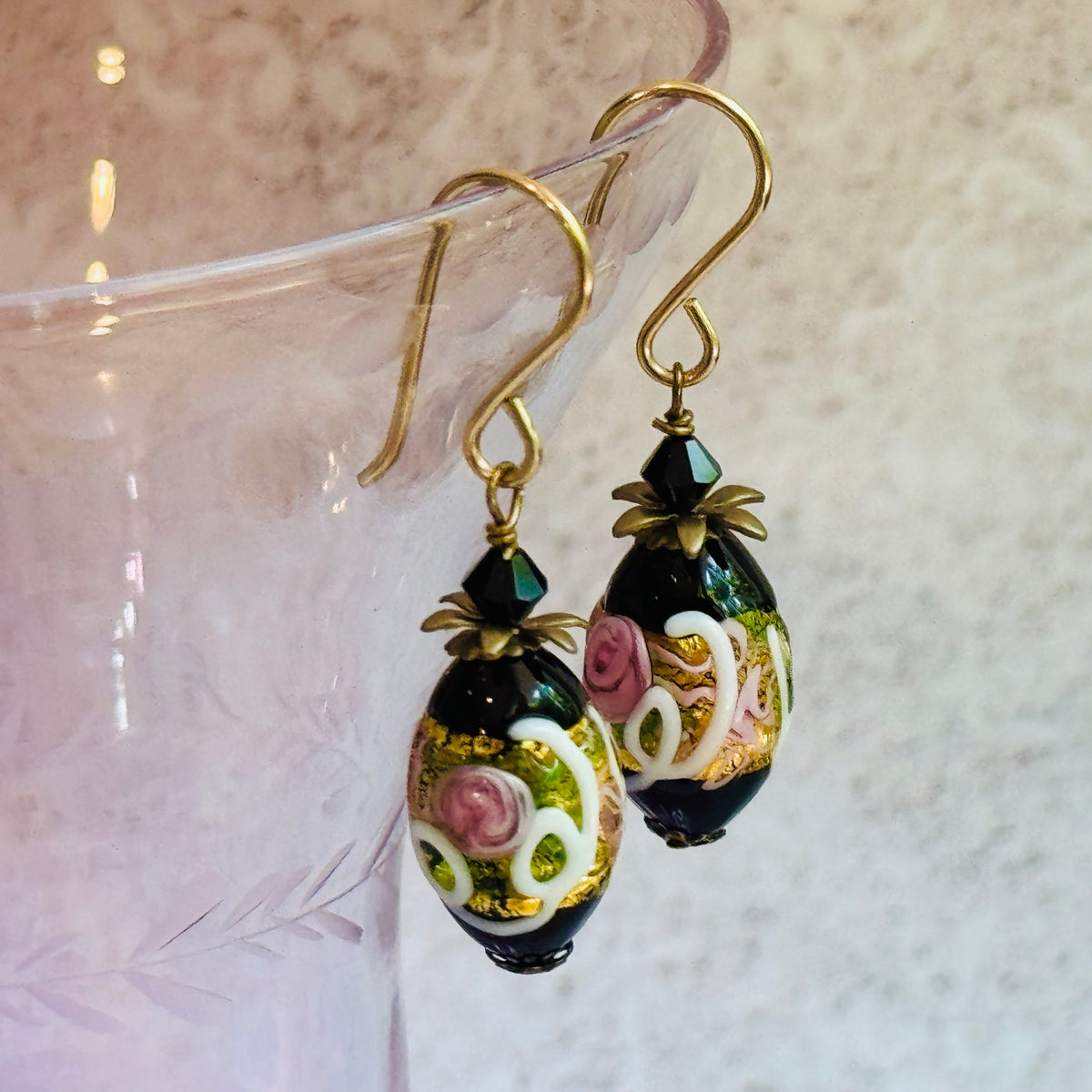 Black Oval Venetian Wedding Cake Earrings