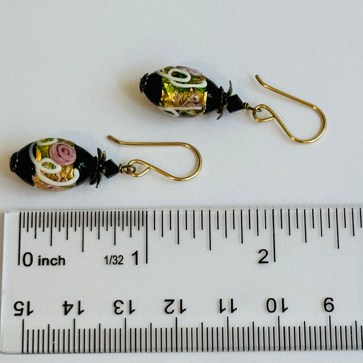 Black Oval Venetian Wedding Cake Earrings