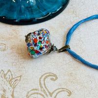 Handmade Klimt Venetian Bicone Pendant on Silk Cord.