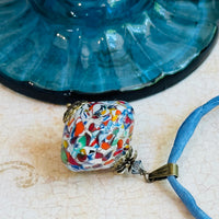 Handmade Klimt Venetian Bicone Pendant on Silk Cord.