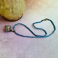 Handmade Klimt Venetian Bicone Pendant on Silk Cord.