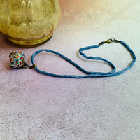 Handmade Klimt Venetian Bicone Pendant on Silk Cord.
