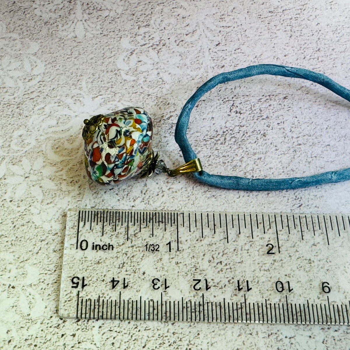 Handmade Klimt Venetian Bicone Pendant on Silk Cord.