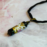 Black Wedding Cake Cylinder Pendant Necklace on Silk Cord