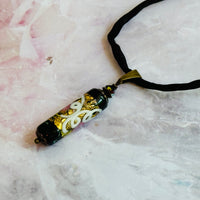 Black Wedding Cake Cylinder Pendant Necklace on Silk Cord