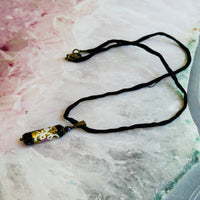 Black Wedding Cake Cylinder Pendant Necklace on Silk Cord