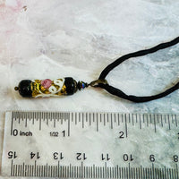 Black Wedding Cake Cylinder Pendant Necklace on Silk Cord