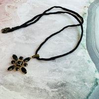 Black Swarovski Crystal Starburst Pendant Necklace on Silk Cord