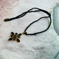 Black Swarovski Crystal Starburst Pendant Necklace on Silk Cord