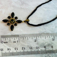 Black Swarovski Crystal Starburst Pendant Necklace on Silk Cord