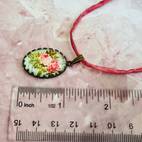 Vintage Style Pink Floral Cabochon Necklace