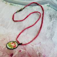 Vintage Style Pink Floral Cabochon Necklace