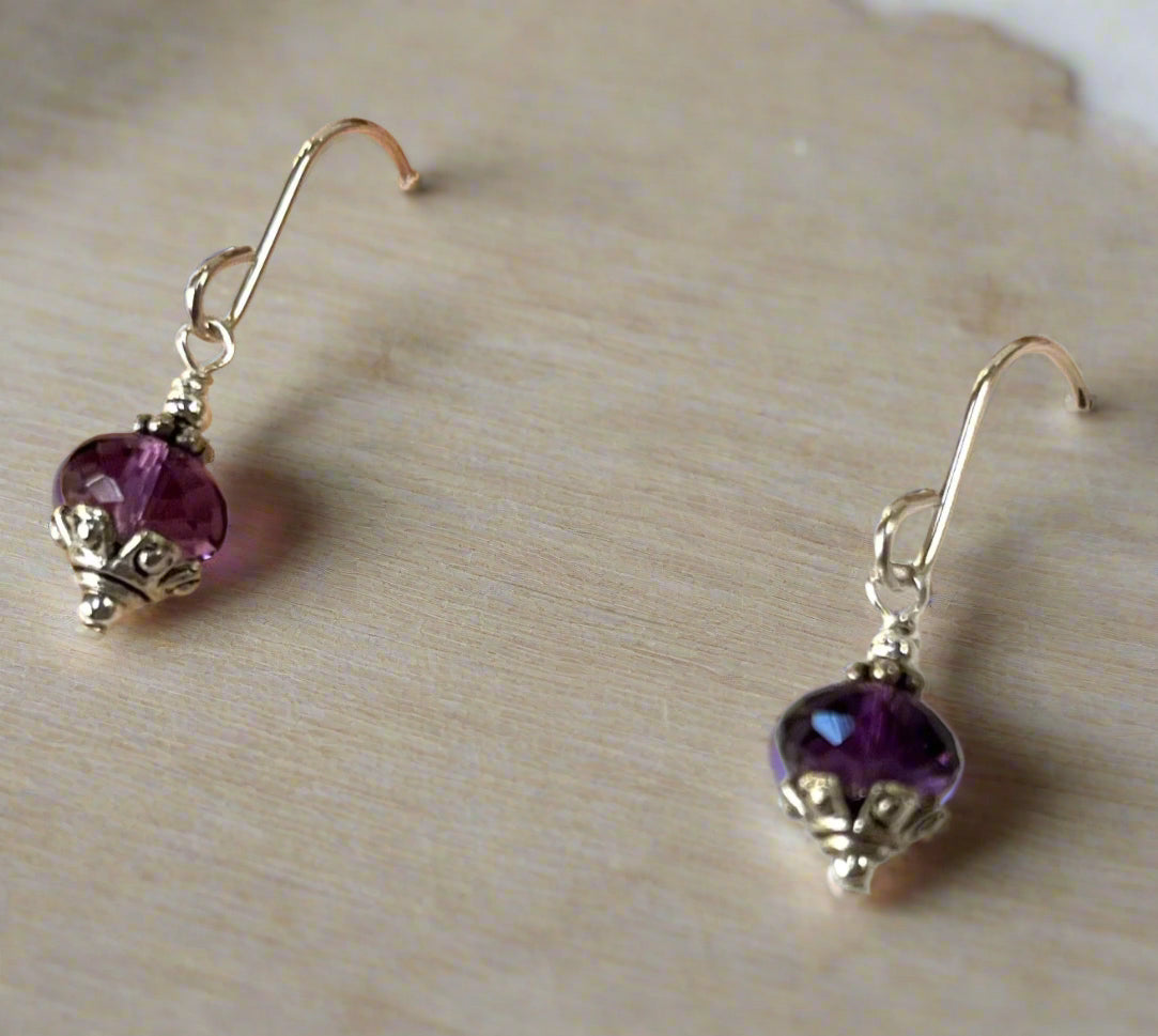 Amethyst Rondell Earrings in Sterling Silver