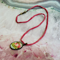 Vintage Style Pink Floral Cabochon Necklace