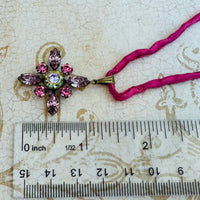 Pink Swarovski Crystal Starburst Pendant Necklace on Rose Silk Cord