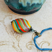 Murano Carnevale Blown Glass Coin Pendant on Silk Cord