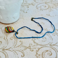 Murano Carnevale Blown Glass Coin Pendant on Silk Cord