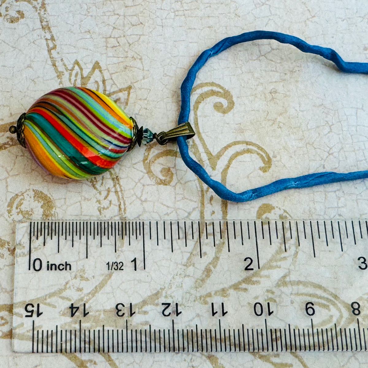 Murano Carnevale Blown Glass Coin Pendant on Silk Cord