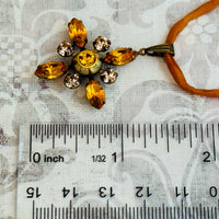 Gold Swarovski Crystal Starburst Pendant Necklace on Gold Silk Cord