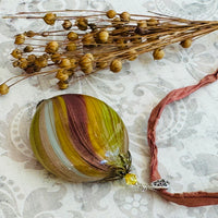 Huge Autumn Blown Murano Glass Necklace on Sari Silk Cord