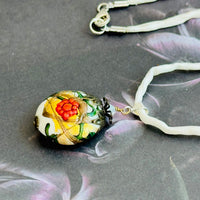 Murano Glass Peony Pendant Necklace on Silk
