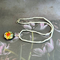 Murano Glass Peony Pendant Necklace on Silk