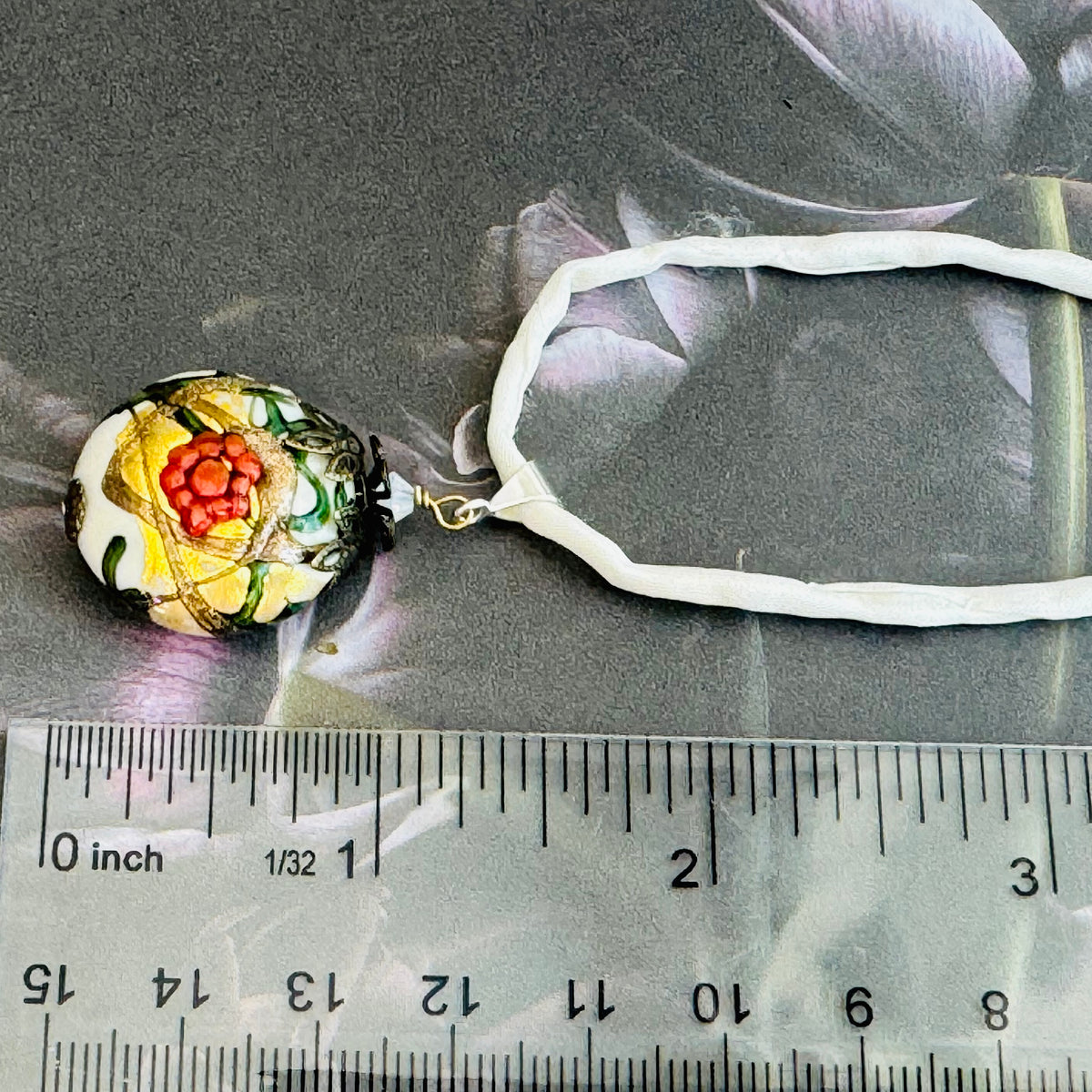 Murano Glass Peony Pendant Necklace on Silk