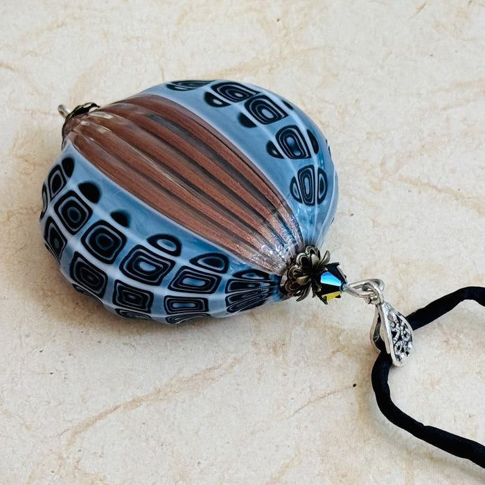 Huge Blown & Sculpted Murano Glass Pendant on Silk Cord