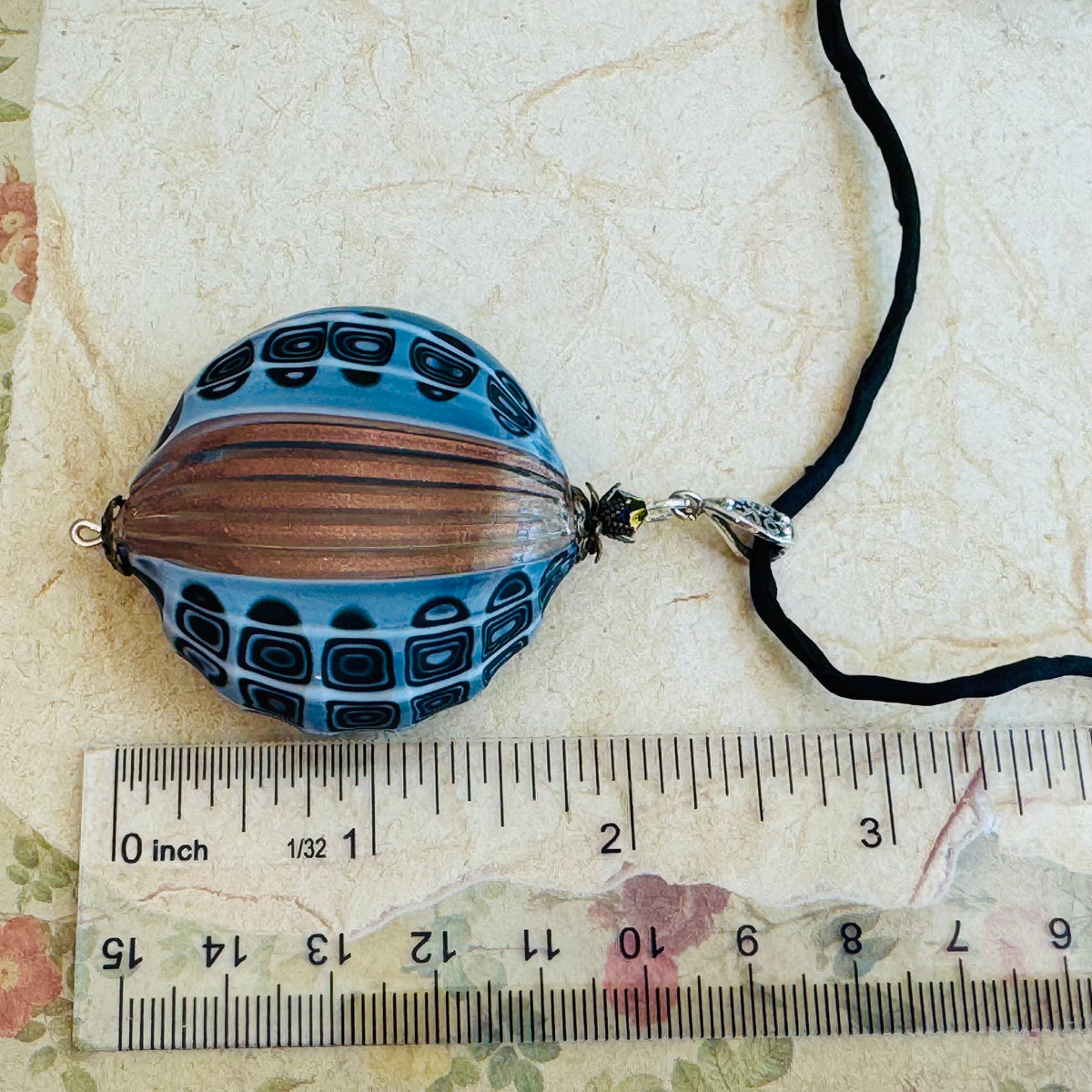 Huge Blown & Sculpted Murano Glass Pendant on Silk Cord