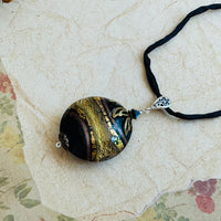 Black and Gold Murano Glass with 24K Gold Foil on Silk Cord