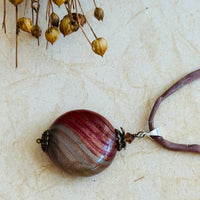 Rust and Bronze Blown Murano Mouth Blown Coin Pendant on Silk Cord