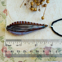 Black and Brown Murano Glass Sculpted Teardrop Bead on Silk Cord