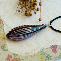 Black and Brown Murano Glass Sculpted Teardrop Bead on Silk Cord