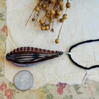 Black and Brown Murano Glass Sculpted Teardrop Bead on Silk Cord