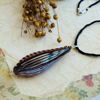 Black and Brown Murano Glass Sculpted Teardrop Bead on Silk Cord