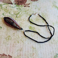 Black and Brown Murano Glass Sculpted Teardrop Bead on Silk Cord