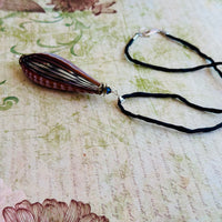 Black and Brown Murano Glass Sculpted Teardrop Bead on Silk Cord