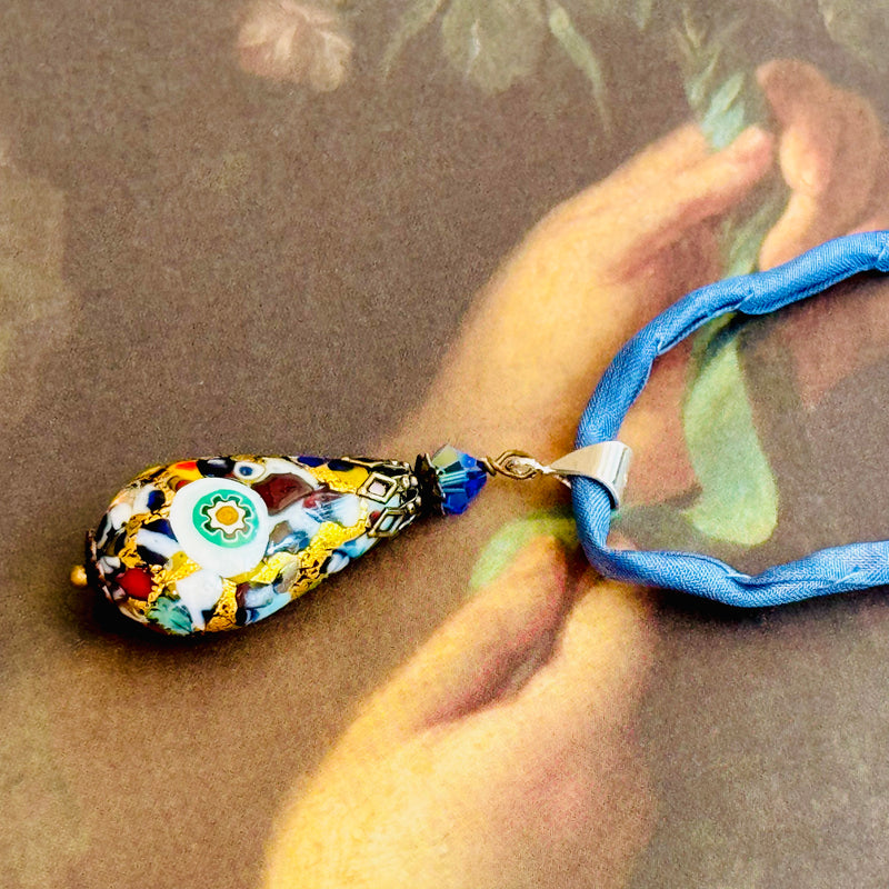 Venetian KLIMT Multi Mosaic Teardrop Pendant Necklace